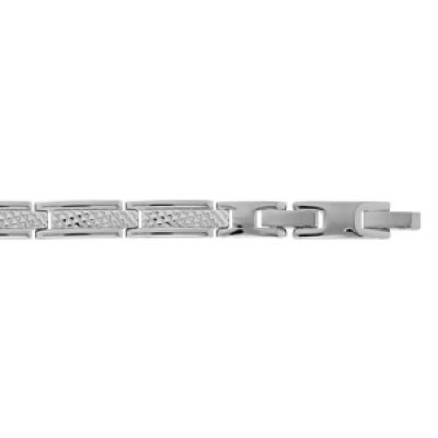 Bracelet en acier maillon rectangulaire diamantée double fermoir 19+2cm réglable