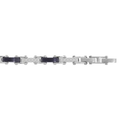 Bracelet en acier et PVD noir maillon motif croisillons double fermoir 18+1cm