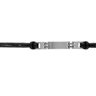 Bracelet en acier cordon doublé noir avec plaque identité au milieu - longueur 18 + 2cm rallonge