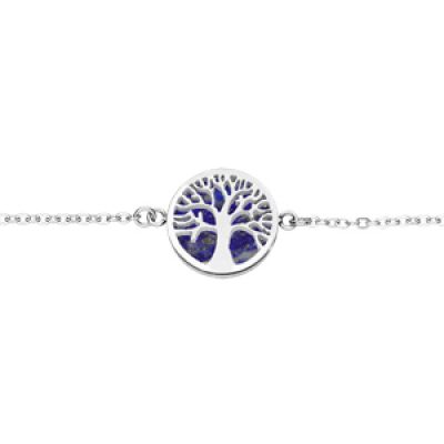 Bracelet en acier chaîne avec pastille arbre de vie et fond Lapis Lazuli véritable longueur 16+3cm