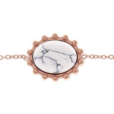 Bracelet en acier et PVD rose chaîne avec Turquoise blanche véritable 16+2+2cm