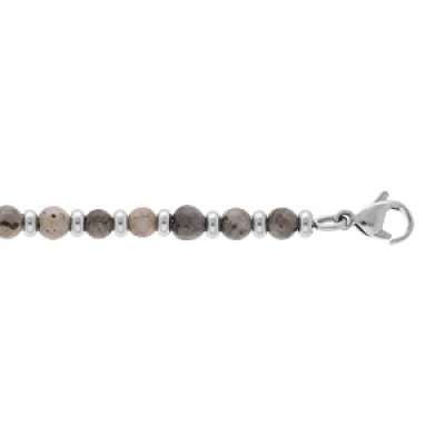 Bracelet en acier avec perles en pierres Labradorite mat véritable et perles acier 18+3cm
