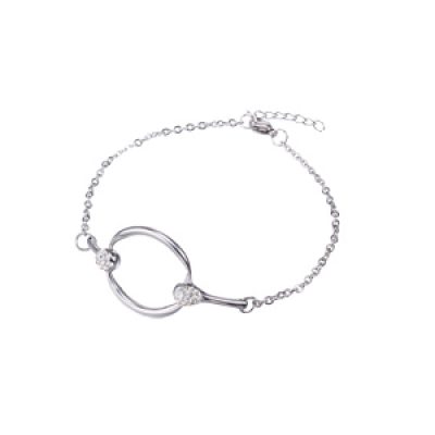 Bracelet en acier chaîne avec cercle et pince de strass blancs longueur 16+2.5cm