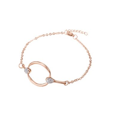 Bracelet en acier et PVD rose chaîne avec anneau rigide et pince en strass blancs 16+2.5cm