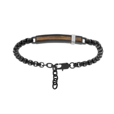 Bracelet en acier et PVD noir avec plaque bois 19