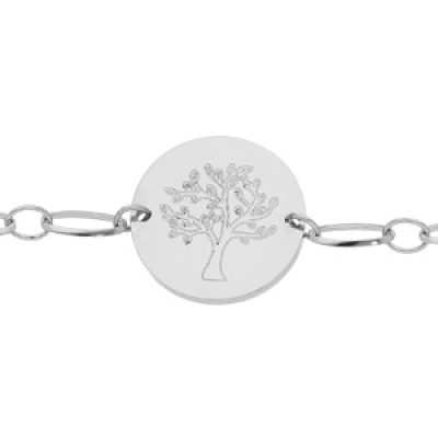 Bracelet en acier maille avec pendentif gravure arbre de vie 16+3cm