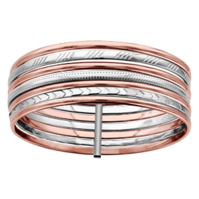Bracelet jonc en acier et PVD rose semainier avec anneaux lisses et diamantés