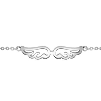 Bracelet en acier chaîne avec 2 ailes d'ange ajourées au milieu