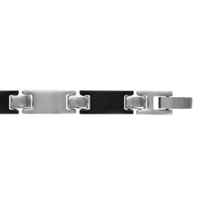 Bracelet en acier alternance de maillons gris et en PVD noir - longueur 21cm réglable