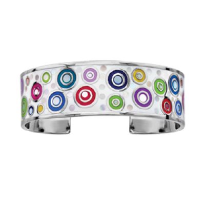 Bracelet Stella Mia rigide en acier motifs spirales et multicolore avec nacre blanche véritable - diamètre 59mm