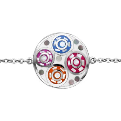 Bracelet Stella Mia en acier chaîne avec au milieu rond avec motifs spirales et multicolore et nacre blanche véritable 16cm + 3cm de rallonge
