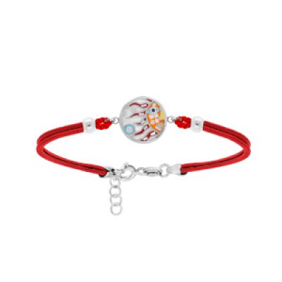 Bracelet Stella Mia en acier cordon rouge avec pastille ronde motif soleil multicouleur avec Nacre 16+3cm