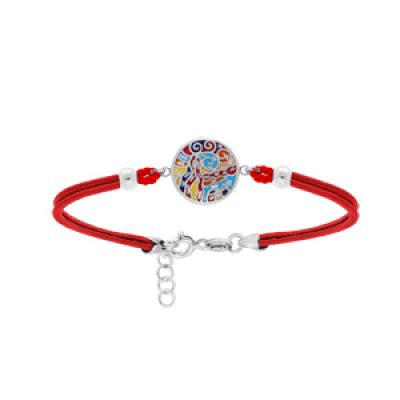 Bracelet Stella Mia en acier cordon rouge et pastille ronde multicouleur avec Nacre  16+3cm