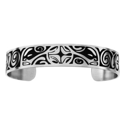 Bracelet jonc en acier avec motif Tiki couleur noire