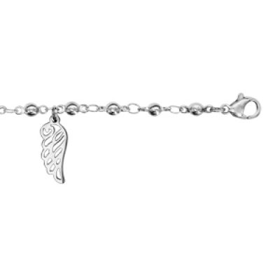 Bracelet en acier chaîne avec petites boules lisses et pampilles ailes d'anges