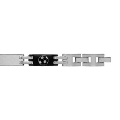 Bracelet junior en acier et PVD noir maillons avec gravure ballons de foot largeur 7mm - longueur 17cm réglable par double fermoir