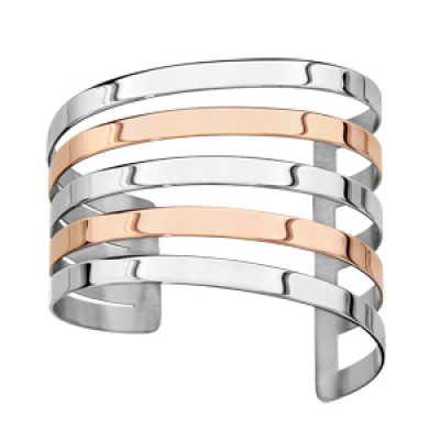Bracelet en acier et PVD rose manchette géométrique lisse asymétrique