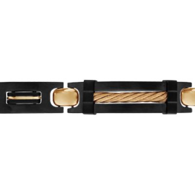 Bracelet en acier et PVD noir plaque et gros câble PVD jaune 21