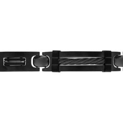 Bracelet en acier et PVD noir plaque et  gros câble noir 21