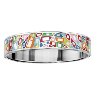Bracelet Stella Mia articulé en acier et nacre blanche véritable avec formes géométriques multicolores