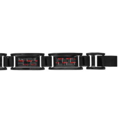 Bracelet en acier PVD noir et carbone reflet  rouge réglable double fermoir 20cm + 1