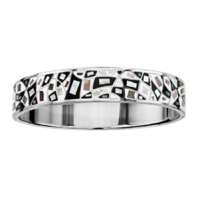 Bracelet Stella Mia articulé en acier et nacre blanche véritable avec motifs géométriques et noir et blanc - taille 62mm X 56mm