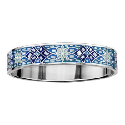Bracelet Stella Mia articulé en acier et nacre blanche véritable motifs fleurs et dégradé de bleu - taille 62mm X 56mm