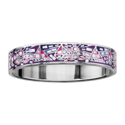 Bracelet Stella Mia articulé en acier et nacre blanche véritable avec motifs géométriques et dégradé de rose et violet - taille 62mm X 56mm