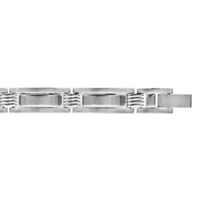 Bracelet en acier alternance de maillons lisses avec rectangle au centre et éléments striés - longueur 19