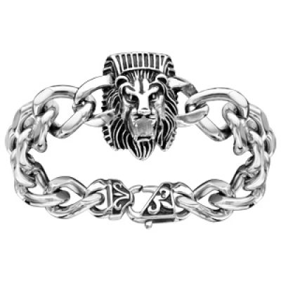 Bracelet en acier patiné avec tête de lion - longueur 21cm
