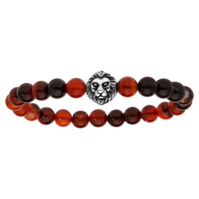 Bracelet extensible avec perles d'Agate rouge et tête de lion
