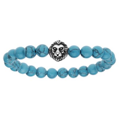 Bracelet extensible avec perles couleur turquoise et tête de lion