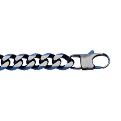 Bracelet en acier maille gourmette 10mm PVD brossé aspect patiné chanfrein bleu longueur 21cm