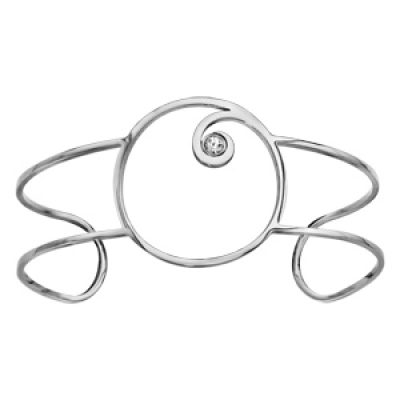 Bracelet en acier manchette cercle et spirale oxyde blanc serti clos