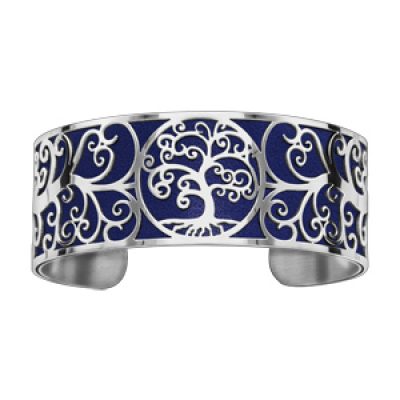 Bracelet en acier manchette motif arbre de vie bleu nuit