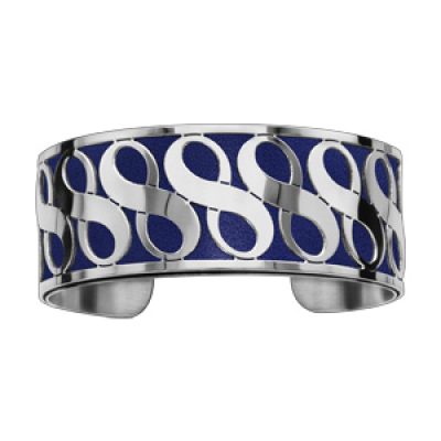 Bracelet en acier manchette symboles infini bleu nuit