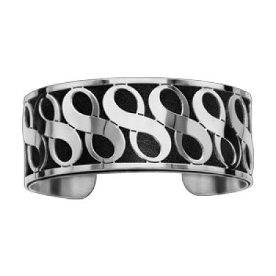 Bracelet en acier manchette symboles infini noir