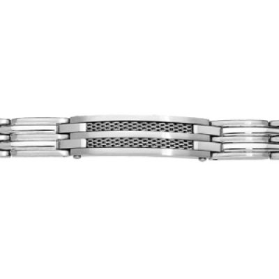 Bracelet en acier plaque idd avec 2 rangs câble gris longueur 20