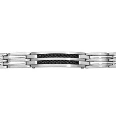 Bracelet en acier plaque idd avec 2 rangs câble PVD noir longueur 20