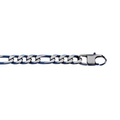 Bracelet en acier maille 1+3 largeur 6mm avec PVD brossé aspect patiné chanfrein bleu longueur 20.5cm
