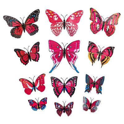 12pcs papillons décoratifs roses en papier 3D pour murs