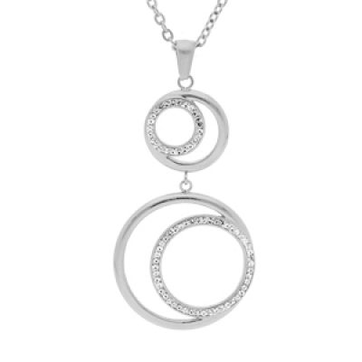 Collier en acier chaîne avec pendentif cercles et cristaux 46cm