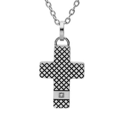 Collier en acier chaîne avec pendentif croix et oxyde 50+5cm