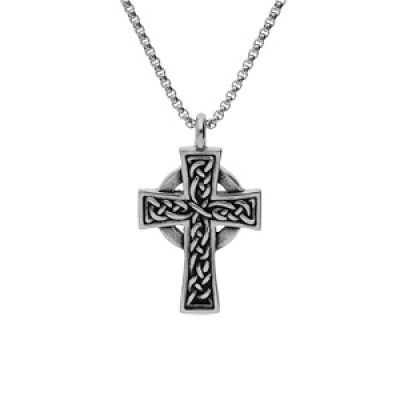 Collier en acier chaîne avec pendentif croix celtique 54+5cm