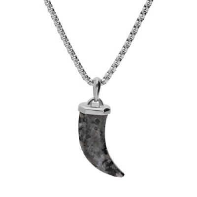 Collier en acier chaîne avec pendentif dent de requin en Labradorite véritable 55+5cm
