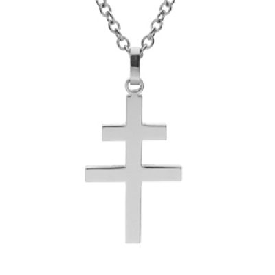 Collier en acier chaîne avec pendentif croix de Lorraine satinée 50+5cm