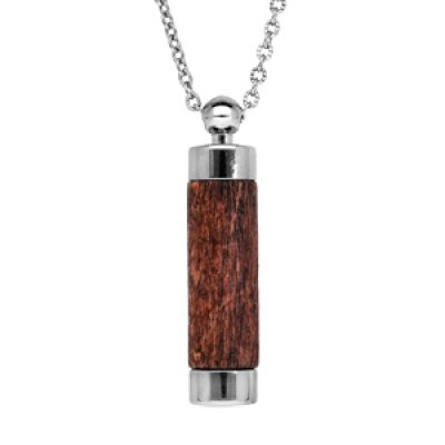 Collier avec Pendentif diffuseur de parfum tube de bois foncé 50+5cm