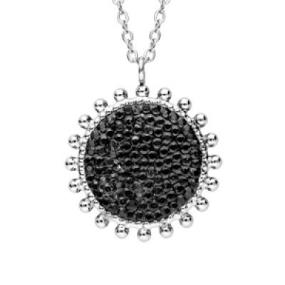 Collier en acier chaîne avec pendentif rond avec Marcassite noire 45+5cm