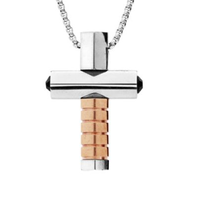 Collier en acier chaîne avec pendentif croix PVD rose 50+5cm