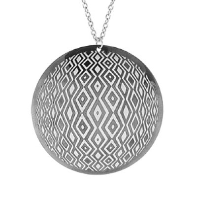 Collier en acier chaîne avec pendentif gros cercle motif graphique 46cm